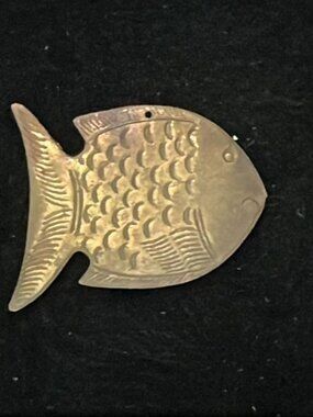 Dark Gold Tone Etched Fish Pendant